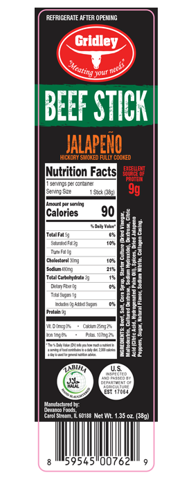GRIDLEY Beef Stick Jalapeno 1.35 oz