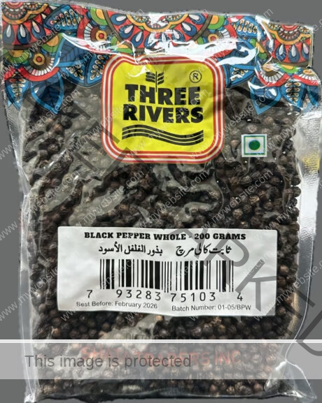 Three Rivers Black Pepper Whole 200 gm