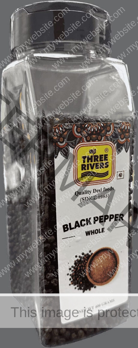 Three Rivers Black Pepper Whole 400 gm JAR