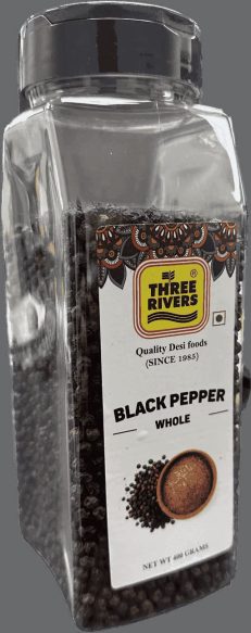 Three Rivers Black Pepper Whole 400 gm JAR